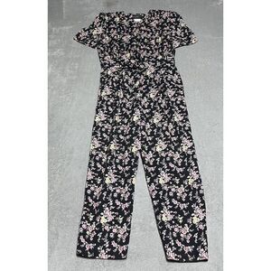 Vintage Molly Malloy Petites Jumpsuit Womens 8 Black‎ Floral 90s 80s Retro